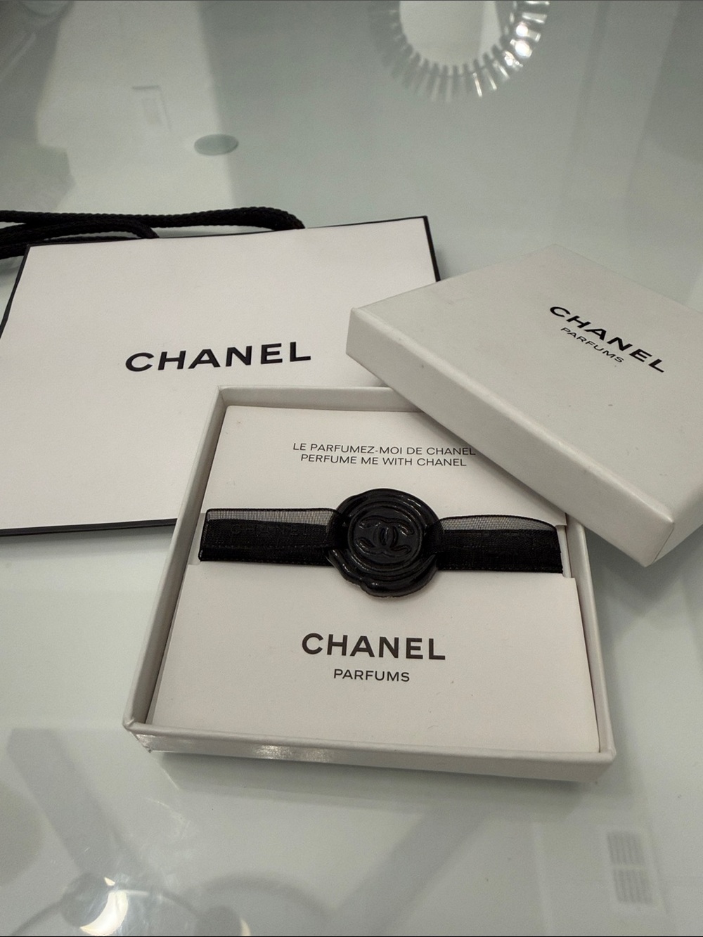 CHANEL Black ribbon choker